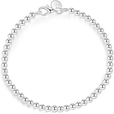 Bracelets for Womens Charm Lady Silver Bracelet for Women 925 Fashion 4MM Round Bead Jewelry Personality Bracelet.