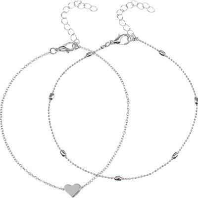 ZASHMART Layered Anklets For Women - Heart Pendant Ankle Bracelets - Anklets Chain - Beads Foot Chain - Women's Anklets - Ankle Bracelets For Women - Jewelry Accessories for Women and Girls