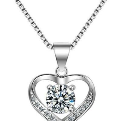 Necklace, Necklaces for Women, Beautiful 925 Silver Heart Necklace for Women & Girls, Silver Pendant with Heart Shape & Stones, Sterling Silver Necklace for all Events, Gift for Her.