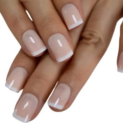 False Nails, Artificial Nails with Glue, Artificial Finger Acrylic Nail Kit, Manicure Kit for Women, Next Day Delivery of Coffin Acrylic. (Beige French Nail)