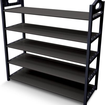 ZASHMART Shoe Rack, 5 Tier Shoes Organiser, Compact Shoes Storage Cabinet, Boot Organiser, Shoe Stand, Shoe Storage Organize, Holds UpTo 15-20 Pairs, 78(H), 23(W), 76(L) Cm (Black)