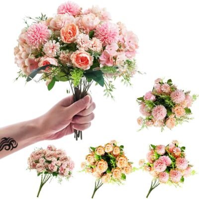 ZASHMART Artificial Flowers 14 Pcs Bouquets, Fake Peonies Silk Wedding Bouquet, Silk Flowers In Vase, Dining & Office Decorative Artificial Flowers, Flowers Delivery Next Day, Fake Flowers.