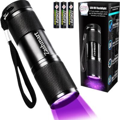 ZASHMART UV Torch Light for Pet Urine Detection | 87MM L 9LED UV Light | 395 NM Led Torch | Torch for Money, Documents, Germs, Invisible Insects Detector on Floor, (3AAA Batteries Included)