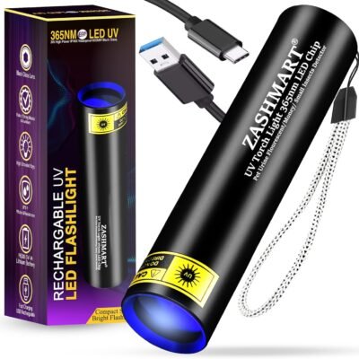 ZASHMART UV Torch 365nm| Rechargeable Ultraviolet UV for Pet Urine Detection | Mini Black Light Money Detector | 3W USB Rechargeable Flashlight| Super Bright Torch for Outdoor Indoor Use.