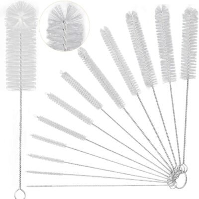 Zashmart Bottle Brush, 12 Pcs Long Bottle Cleaning Brushes, Water Bottle Cleaning Brush, Tube Brush, Kettle Spout Brush, Straw Brush, Pipe Cleaners Brush, Wire Brush, Bottle Brush Baby Feeders (White)