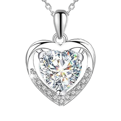 Heart Necklace, 925 Sterling Silver Necklaces for Women, Beautiful Cubic Zirconia Pendant Necklace for Women Girls
