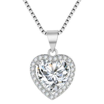 Necklace, Necklaces for Women, Beautiful 925 Silver Heart Necklace for Women & Girls, Silver Pendant with Heart Shape & Stones, Sterling Silver Necklace for all Events, Gift for Her.